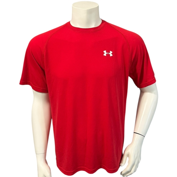 Under Armour Men’s T-Shirt Red Logo Short Sleeve HeatGear M - Picture 1 of 7